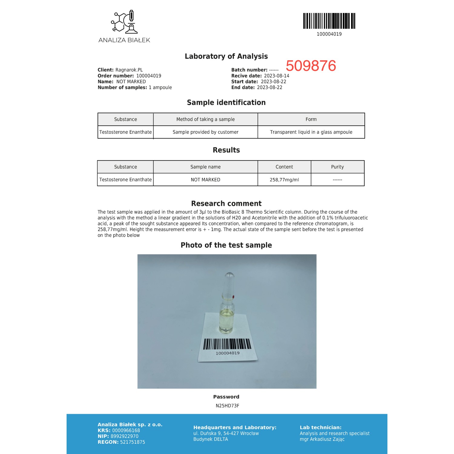 Testos 250 mg/ml (Testosterone Enanthate) 10ml vial