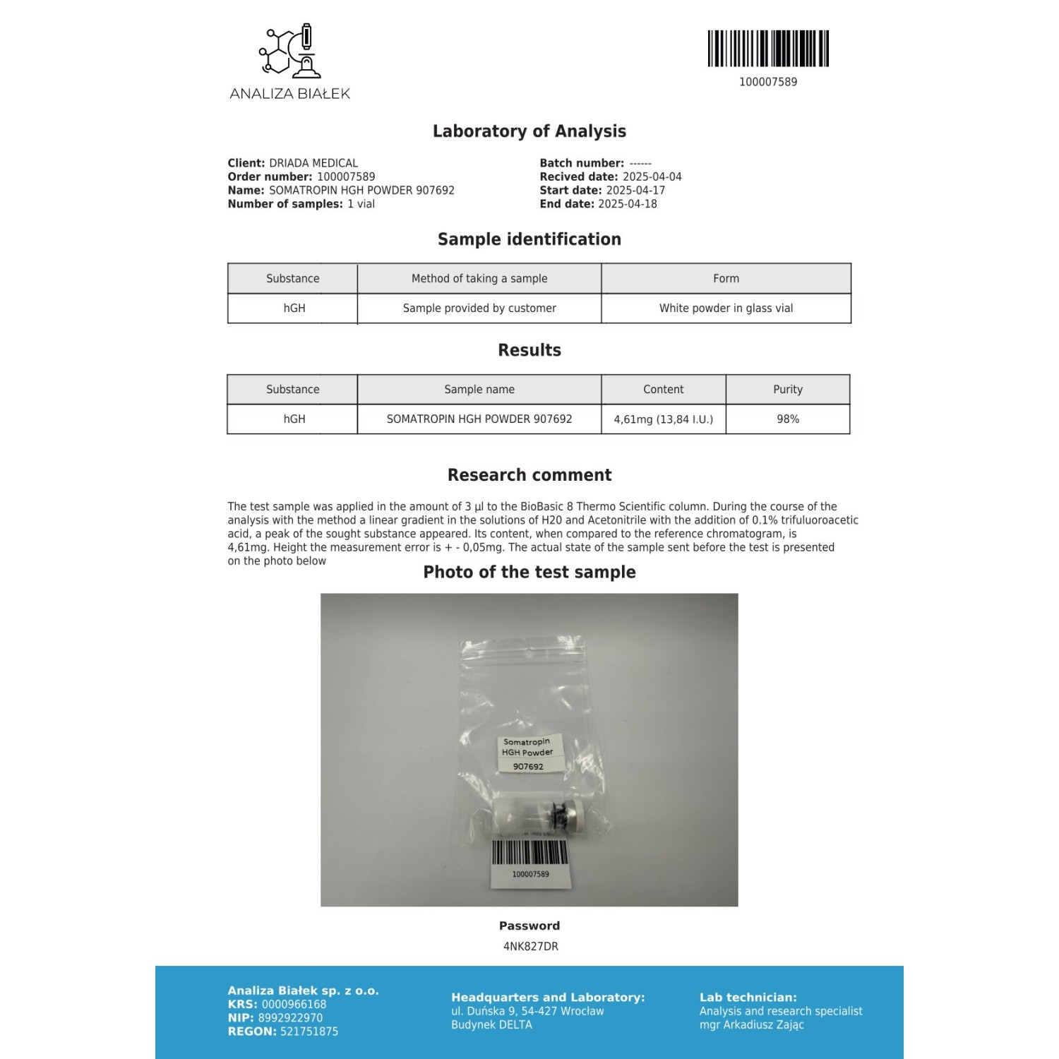 Somatropin HGH Powder 100iu