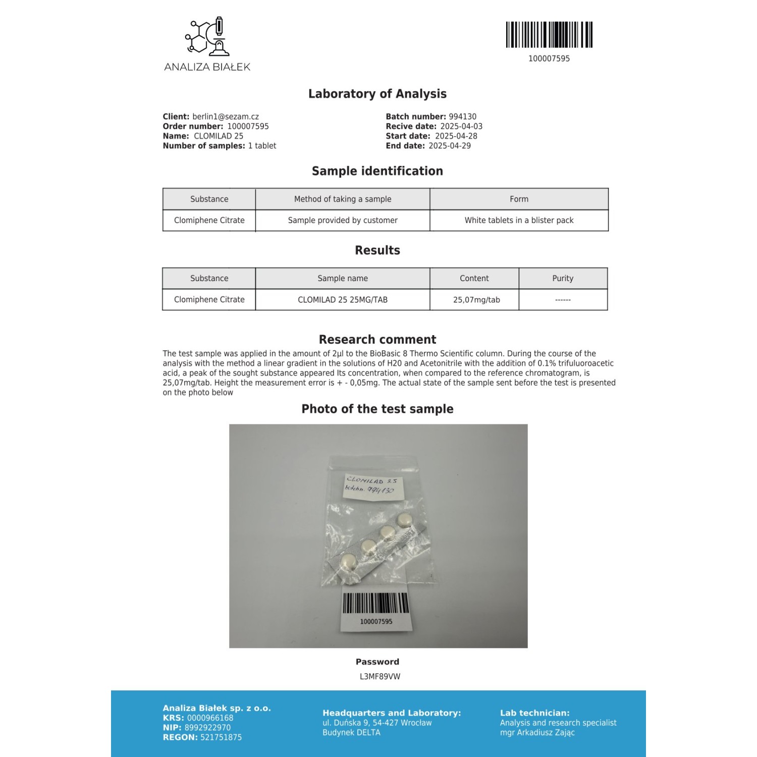 Clomilad 25 mg (Clomiphene Citrate)