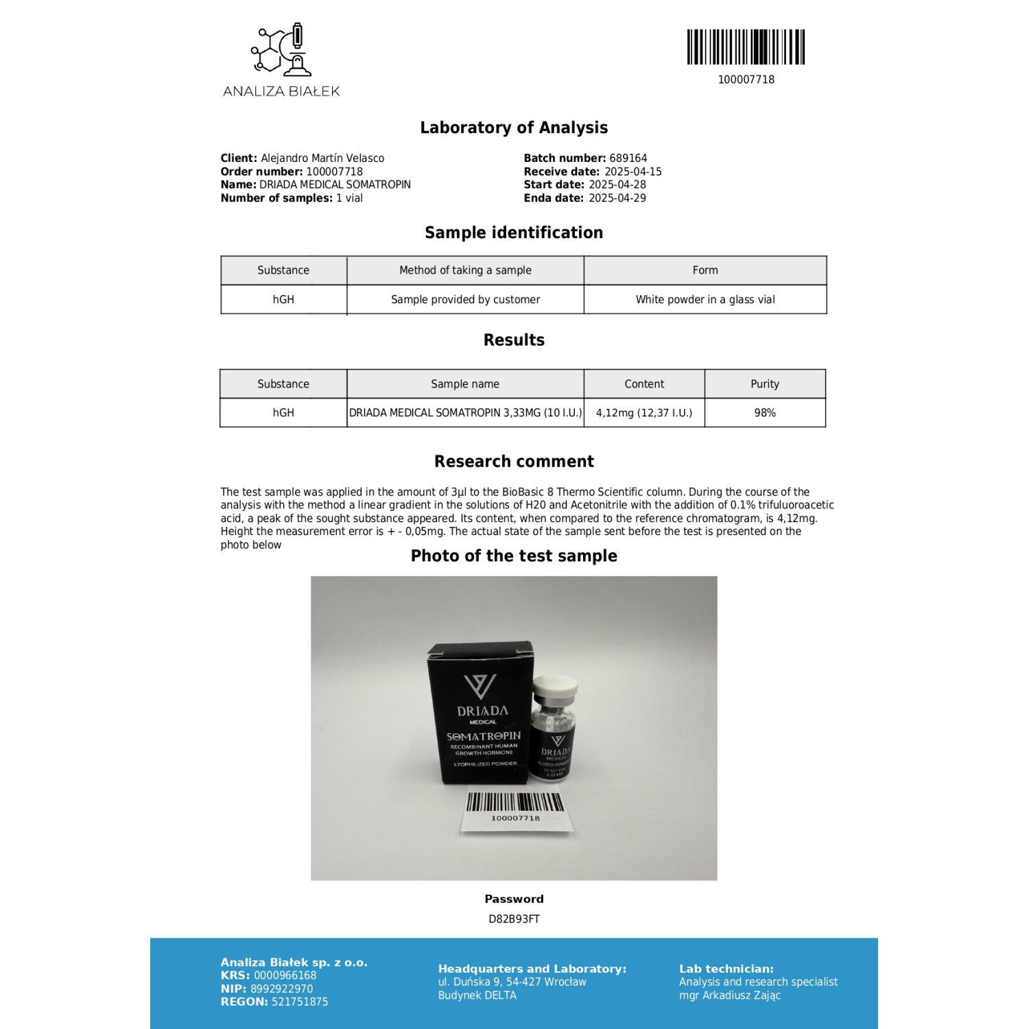 Somatropin HGH Powder 100iu