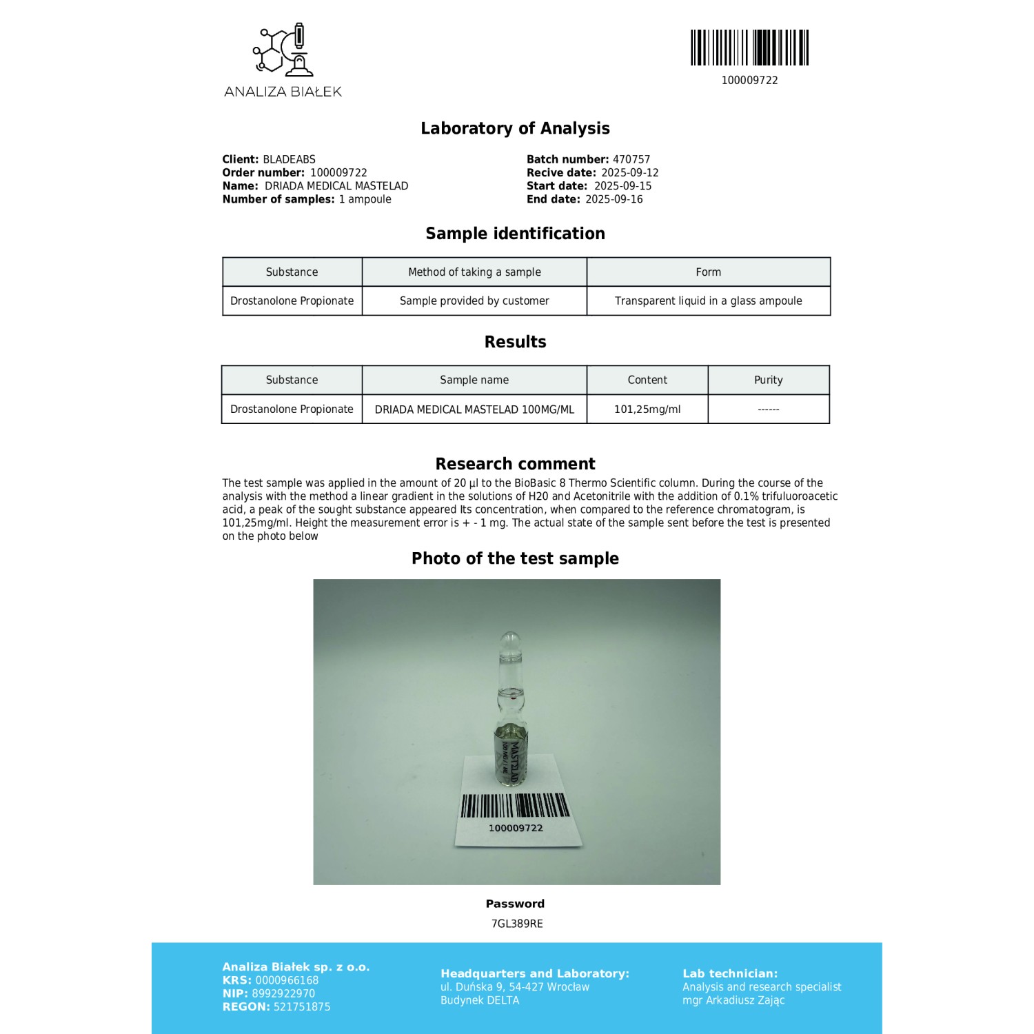 Mastelad 100 mg/ml (Drostanolone Propionate)