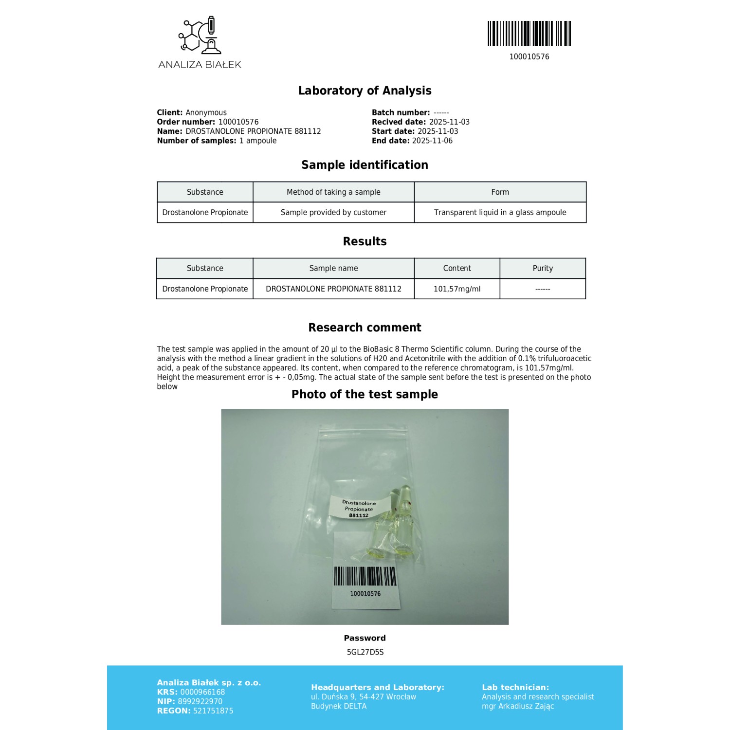 Mastelad 100 mg/ml (Drostanolone Propionate)