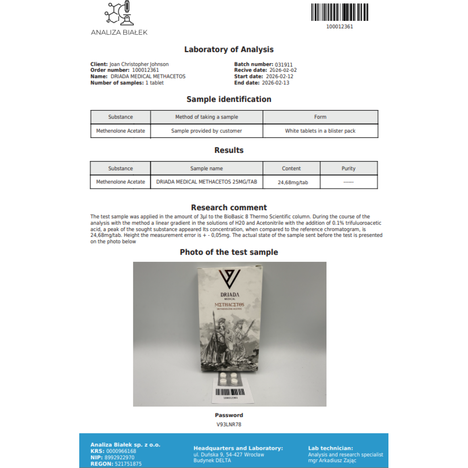 Methacetos 25 mg (Methenolone acetate)