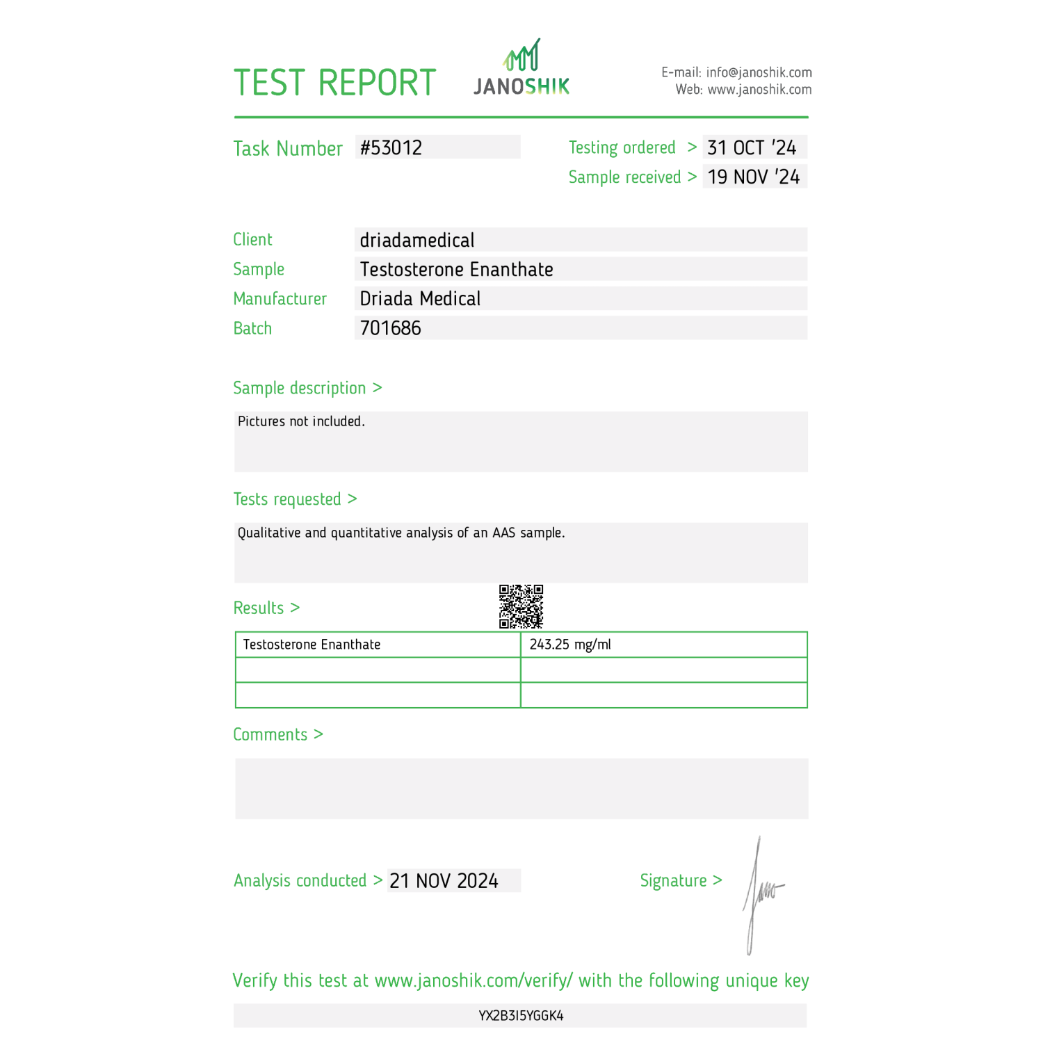 Testos 250 mg/ml (Testosterone Enanthate) 10ml vial