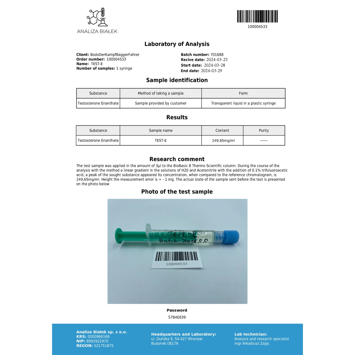 Testos 250 mg/ml (Testosterone Enanthate) 10ml vial
