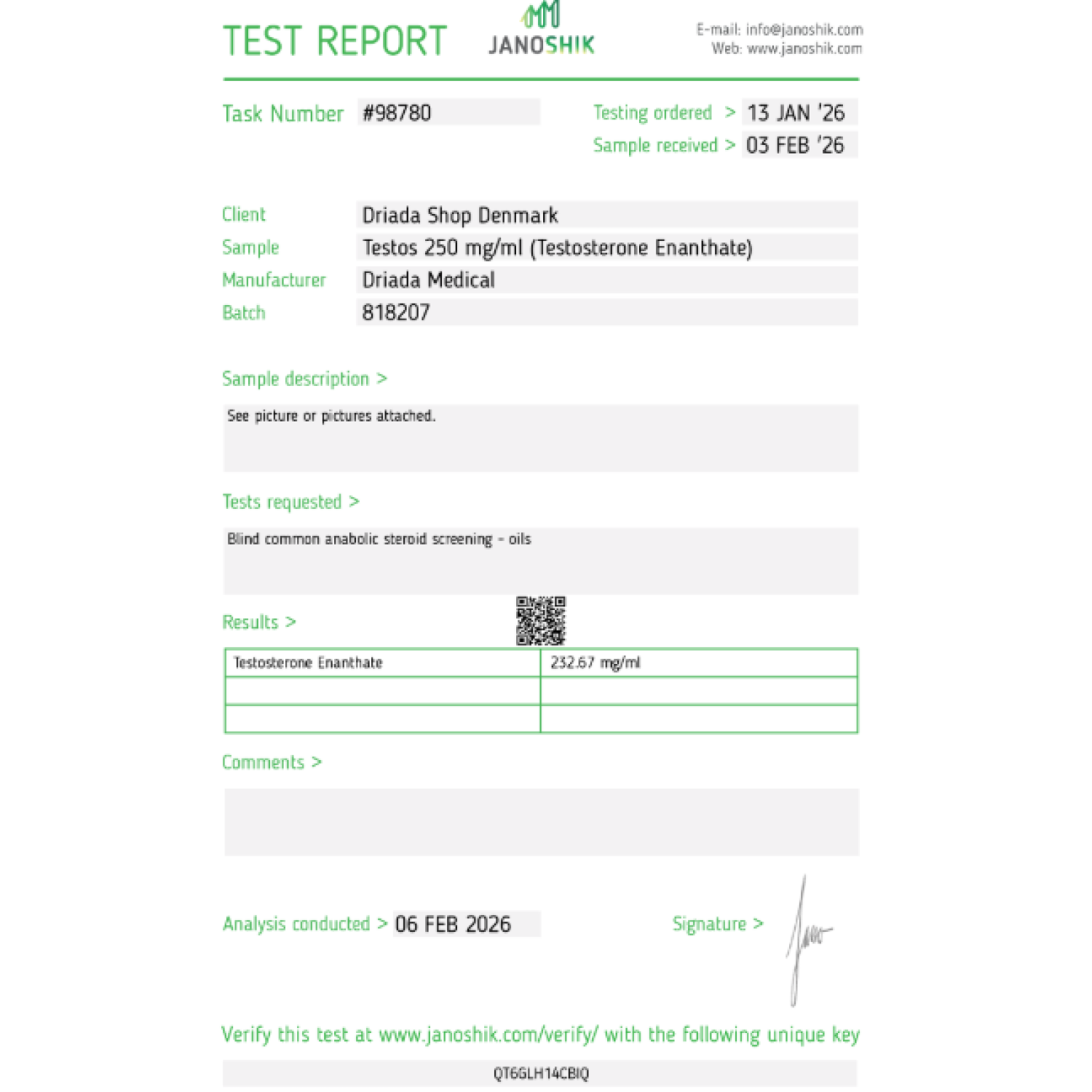 Testos 250 mg/ml (Testosterone Enanthate) 10ml vial