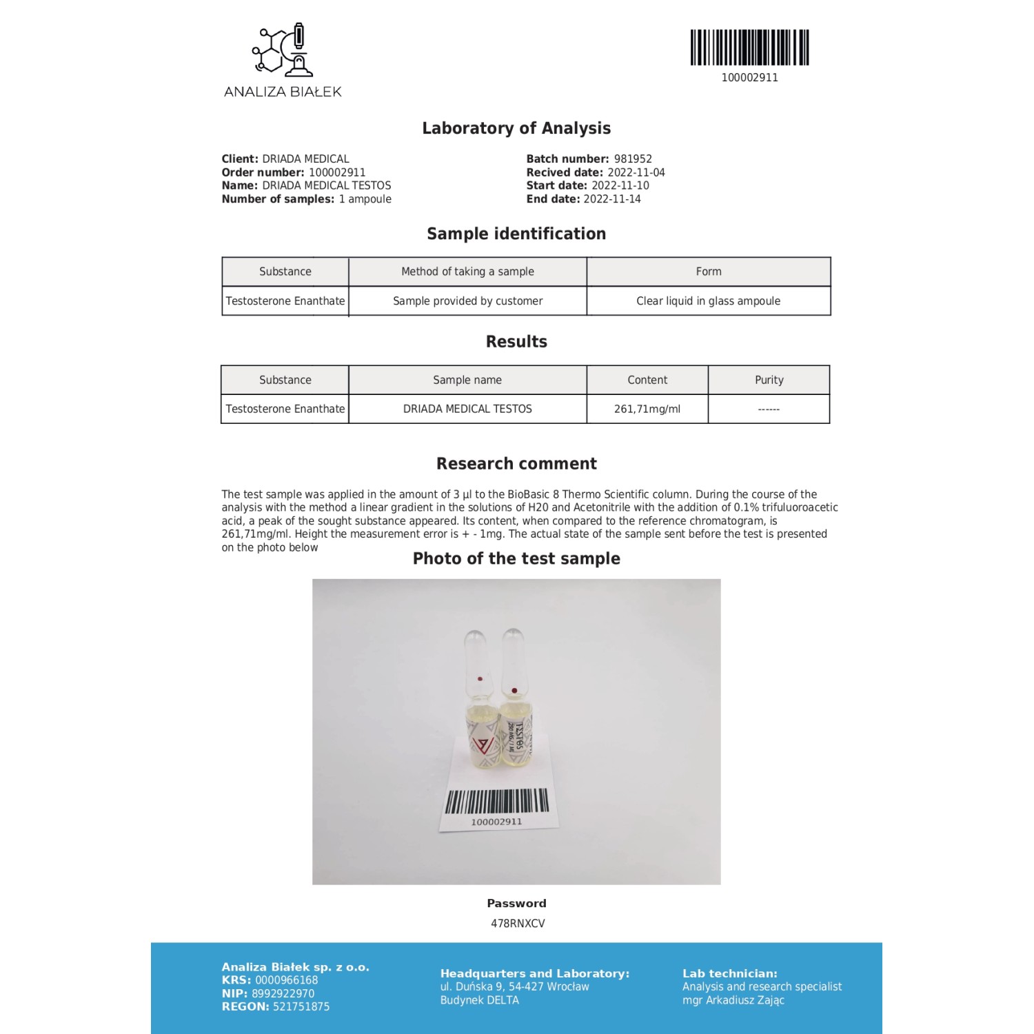 Testos 250 mg/ml (Testosterone Enanthate) 10ml vial