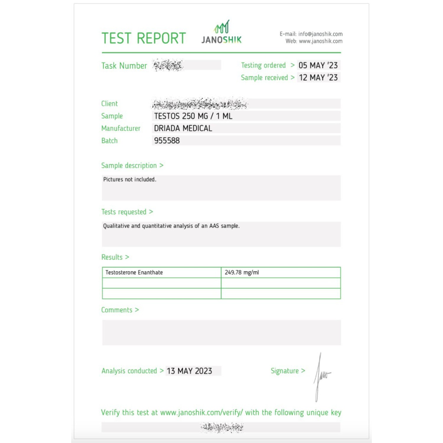 Testos 250 mg/ml (Testosterone Enanthate) 10ml vial