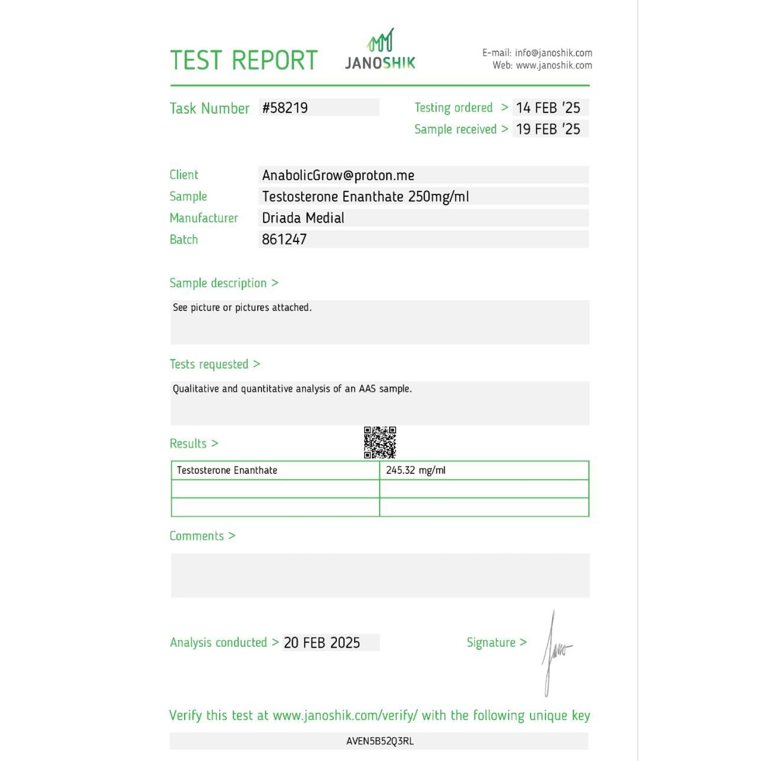 Testos 250 mg/ml (Testosterone Enanthate) 10ml vial