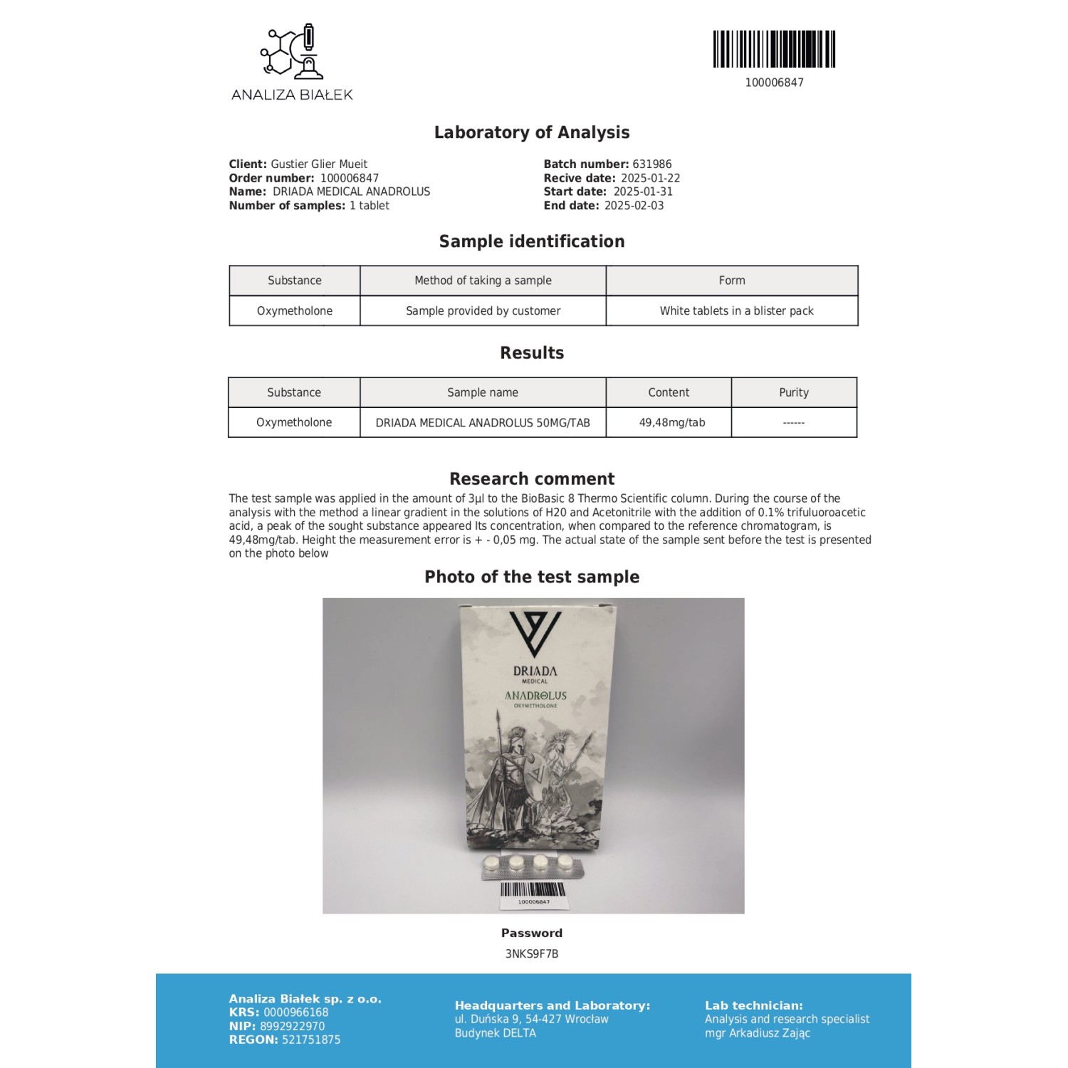 Anadrolus 50 mg (Oxymetholone)