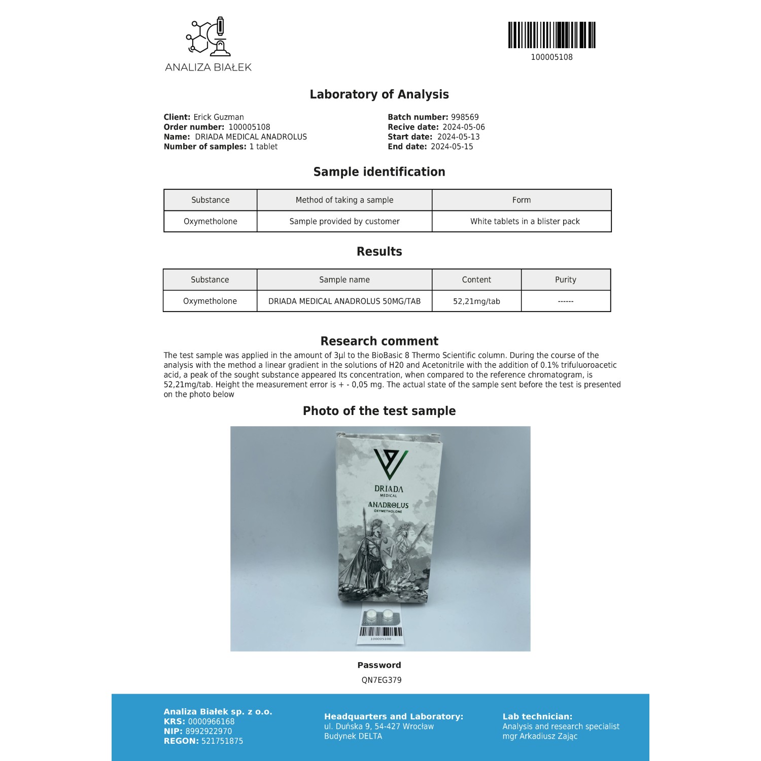 Anadrolus 50 mg (Oxymetholone)