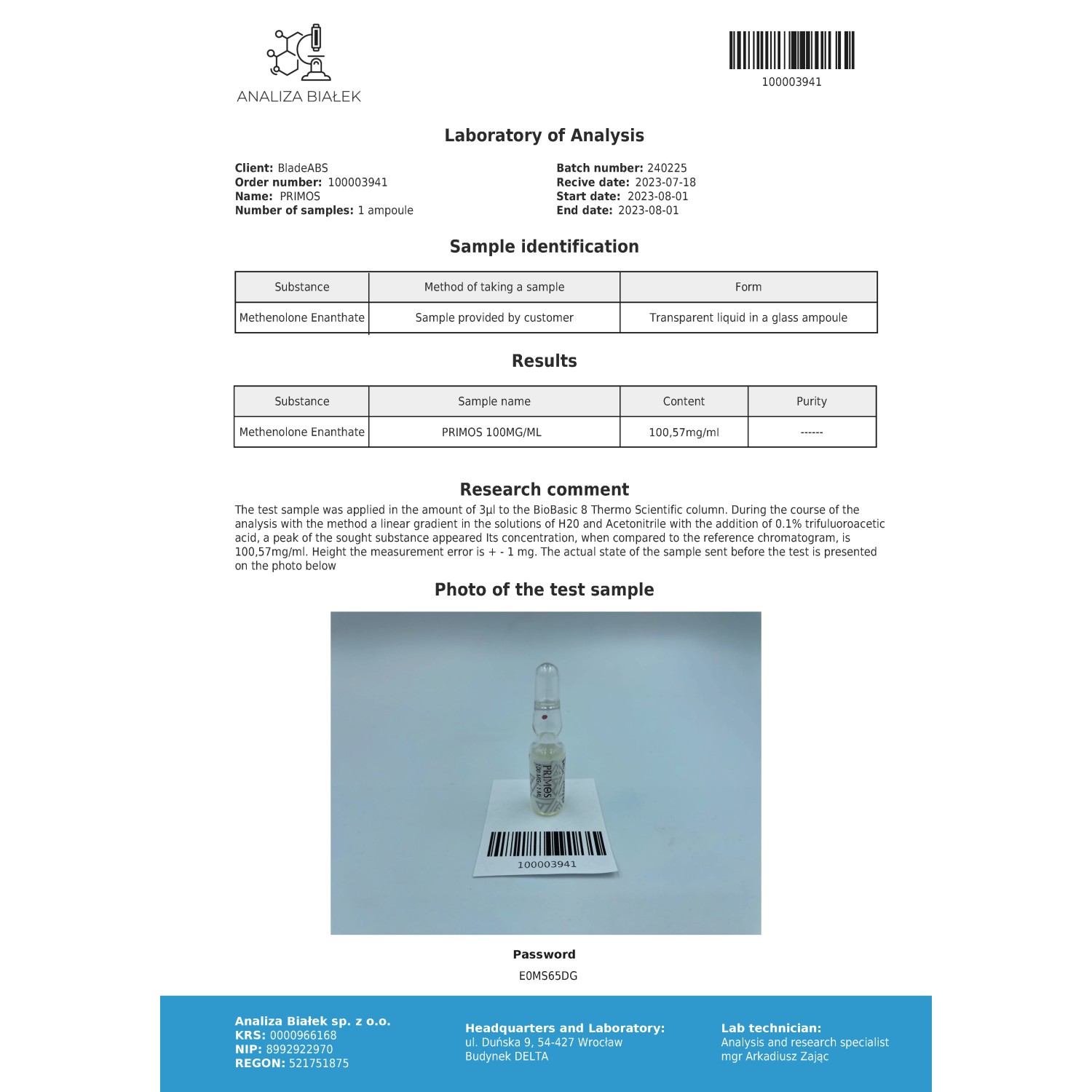 Primos 100 mg/ml (Methenolone Enanthate)