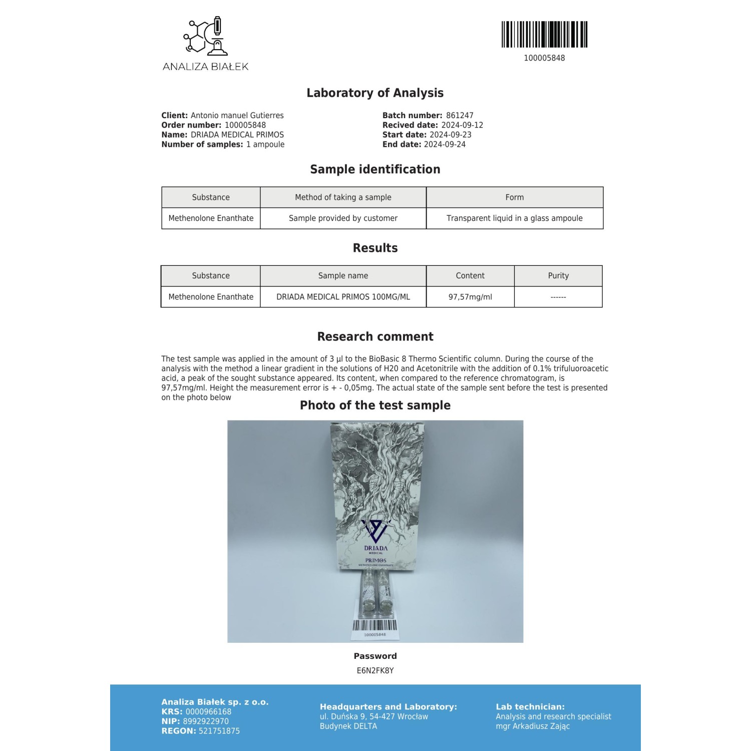 Primos 100 mg/ml (Methenolone Enanthate)