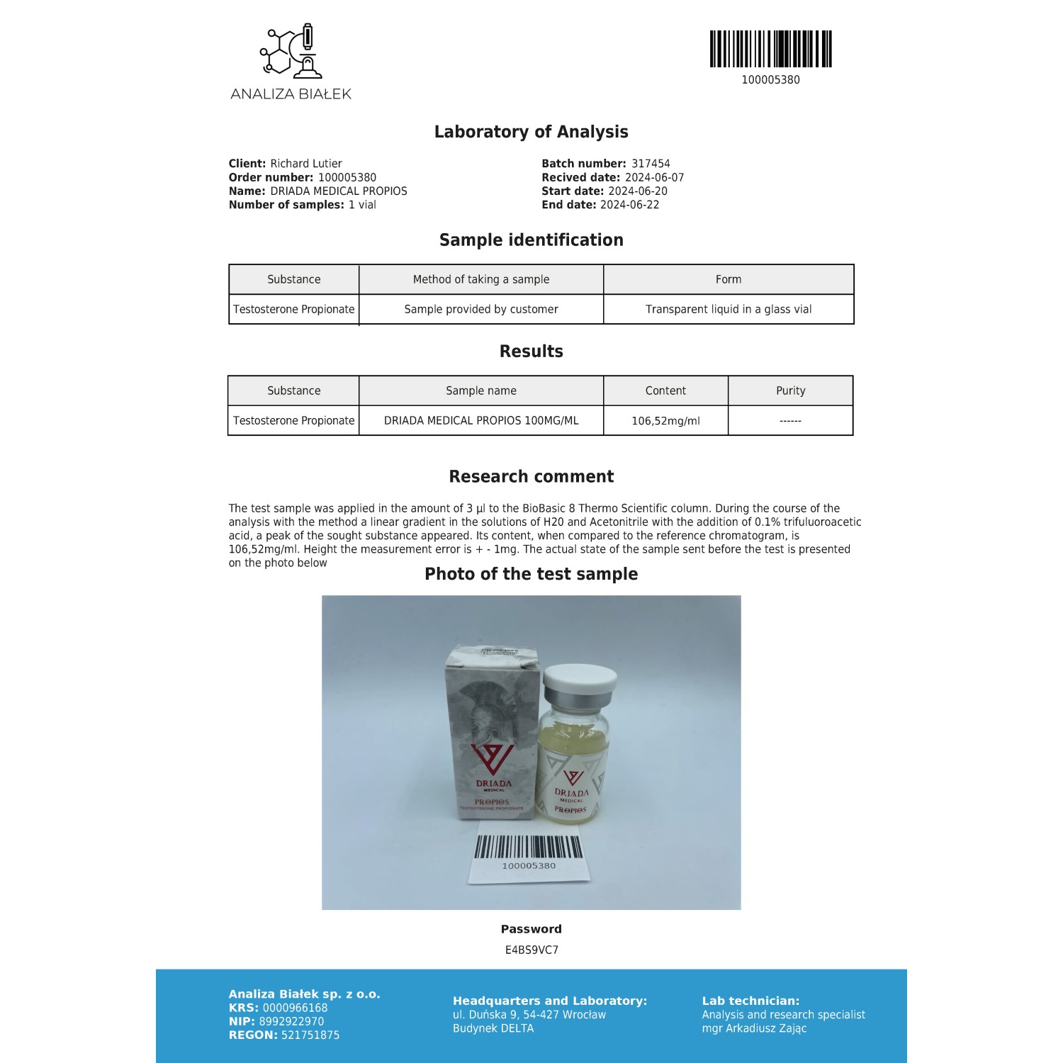 Propios 100 mg/ml (Testosterone Propionate)