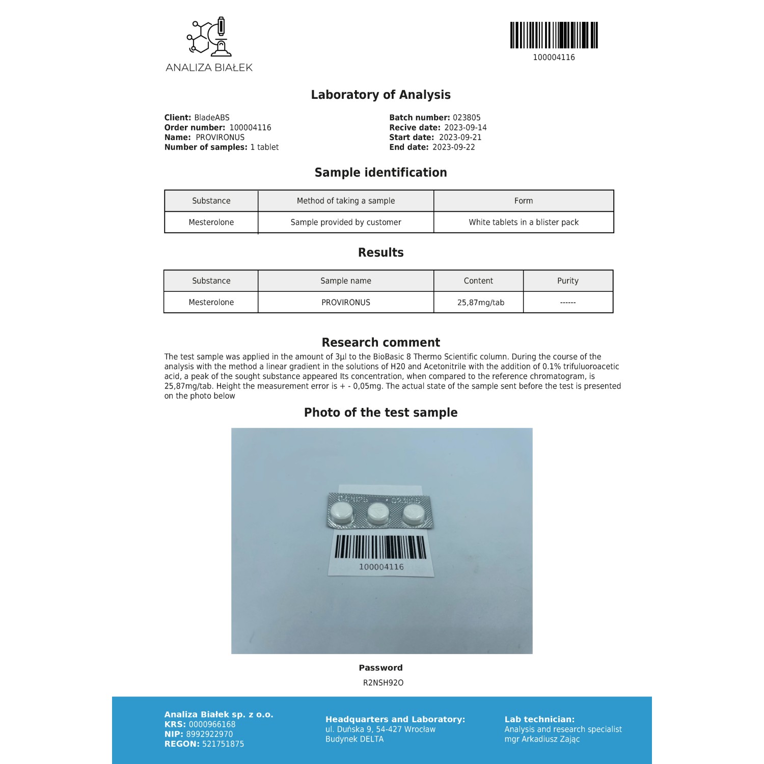 Provironus 25 mg (Mesterolone)