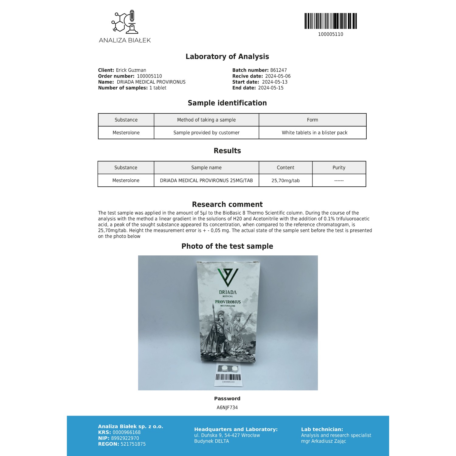 Provironus 25 mg (Mesterolone)