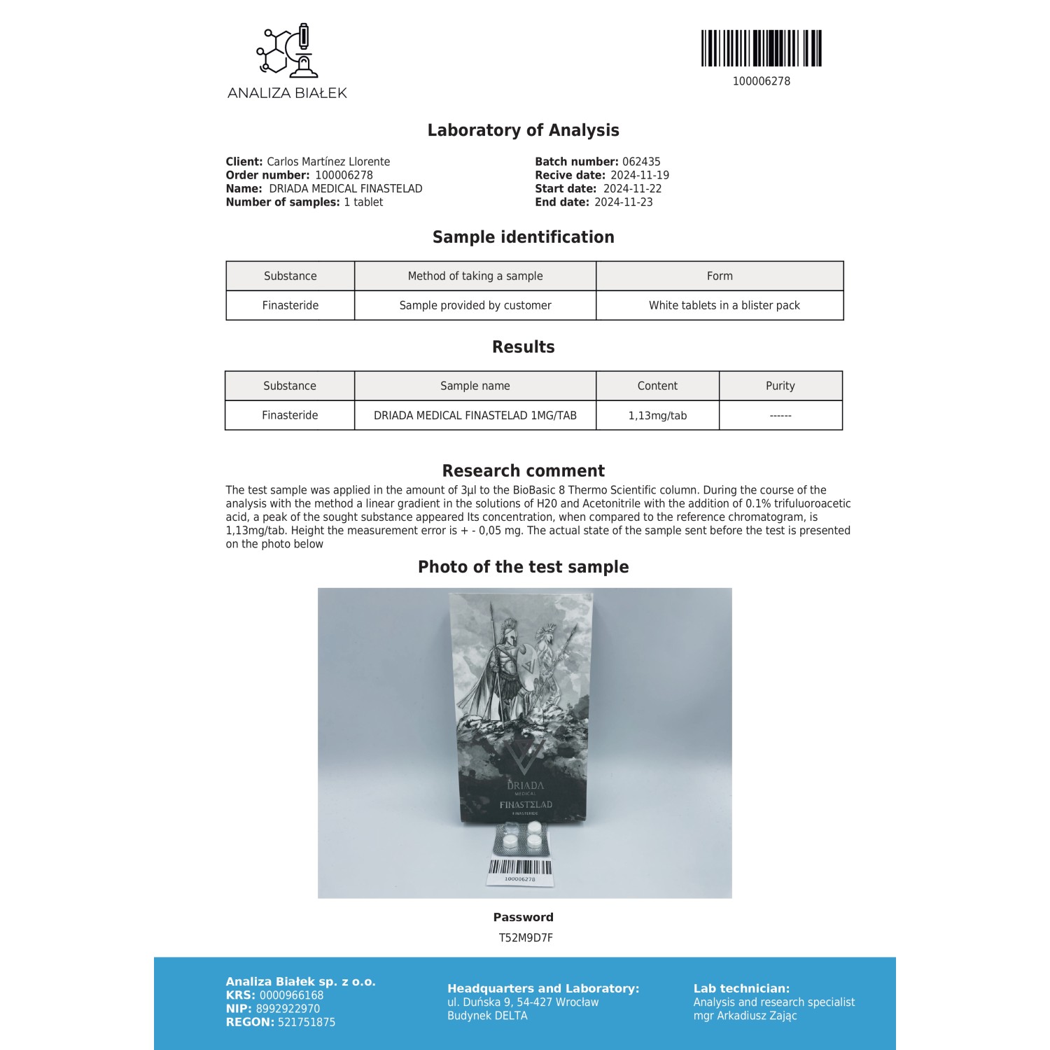 Finastelad 1 mg (Finasteride)