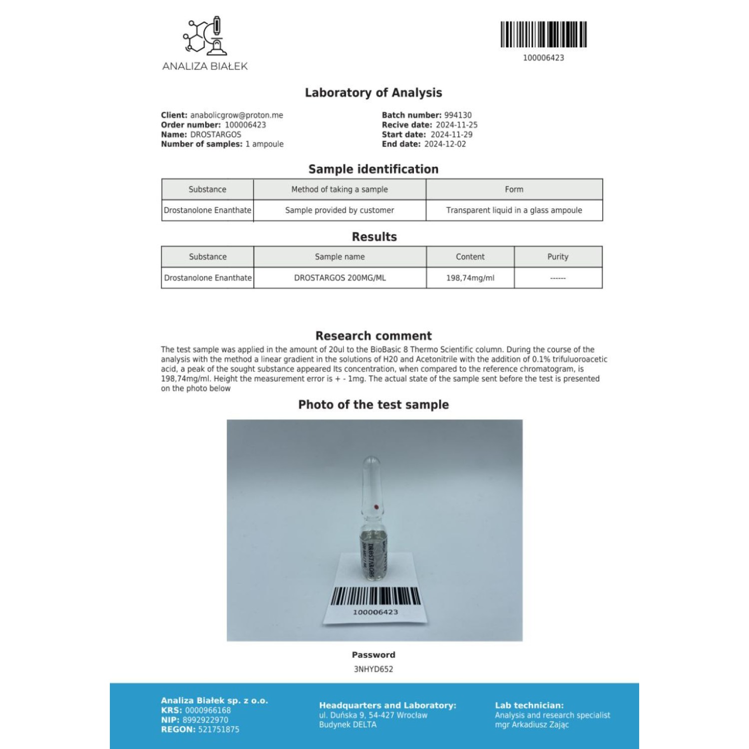 Drostargos 200 mg/ml (Drostanolone Enanthate)