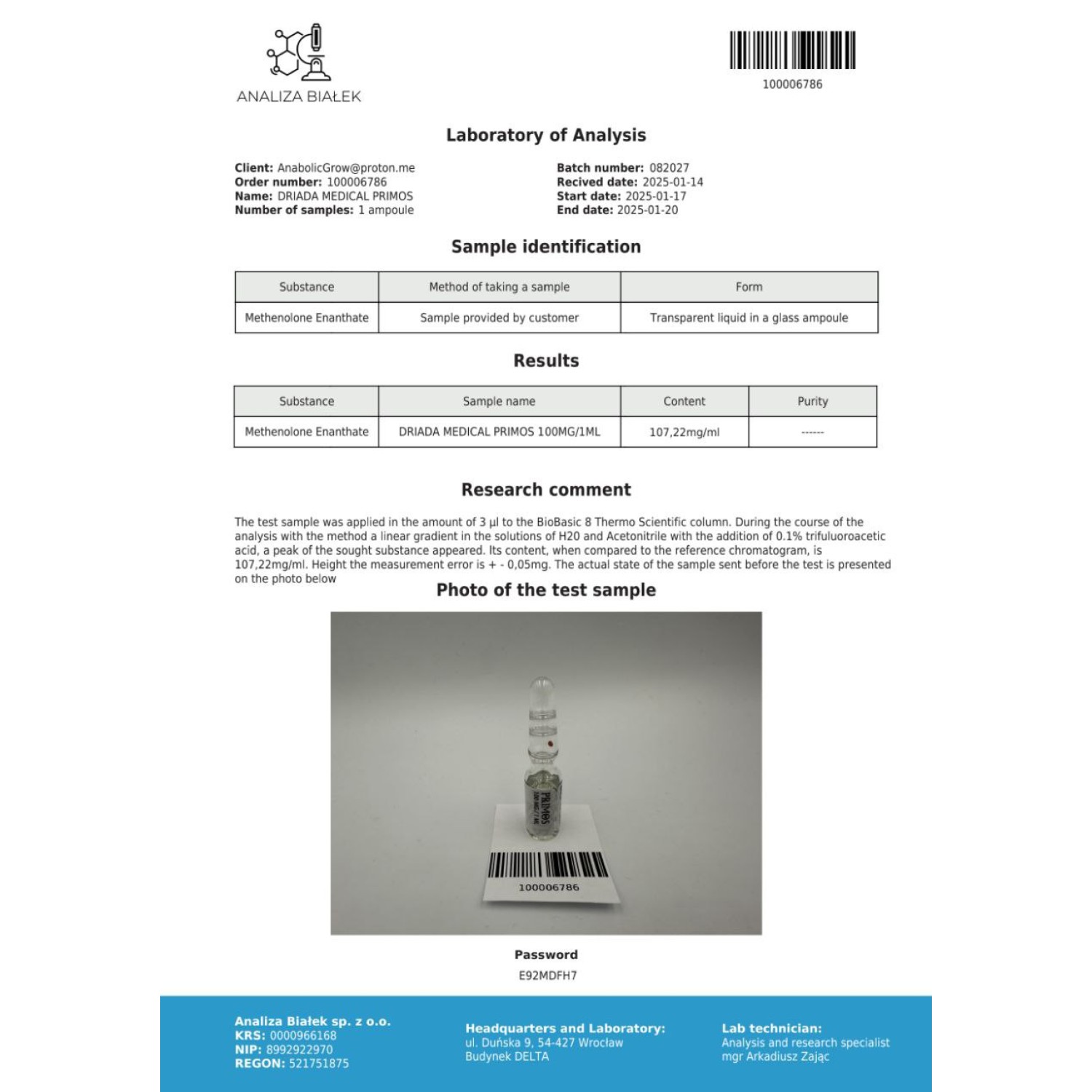 Primos 100 mg/ml (Methenolone Enanthate)