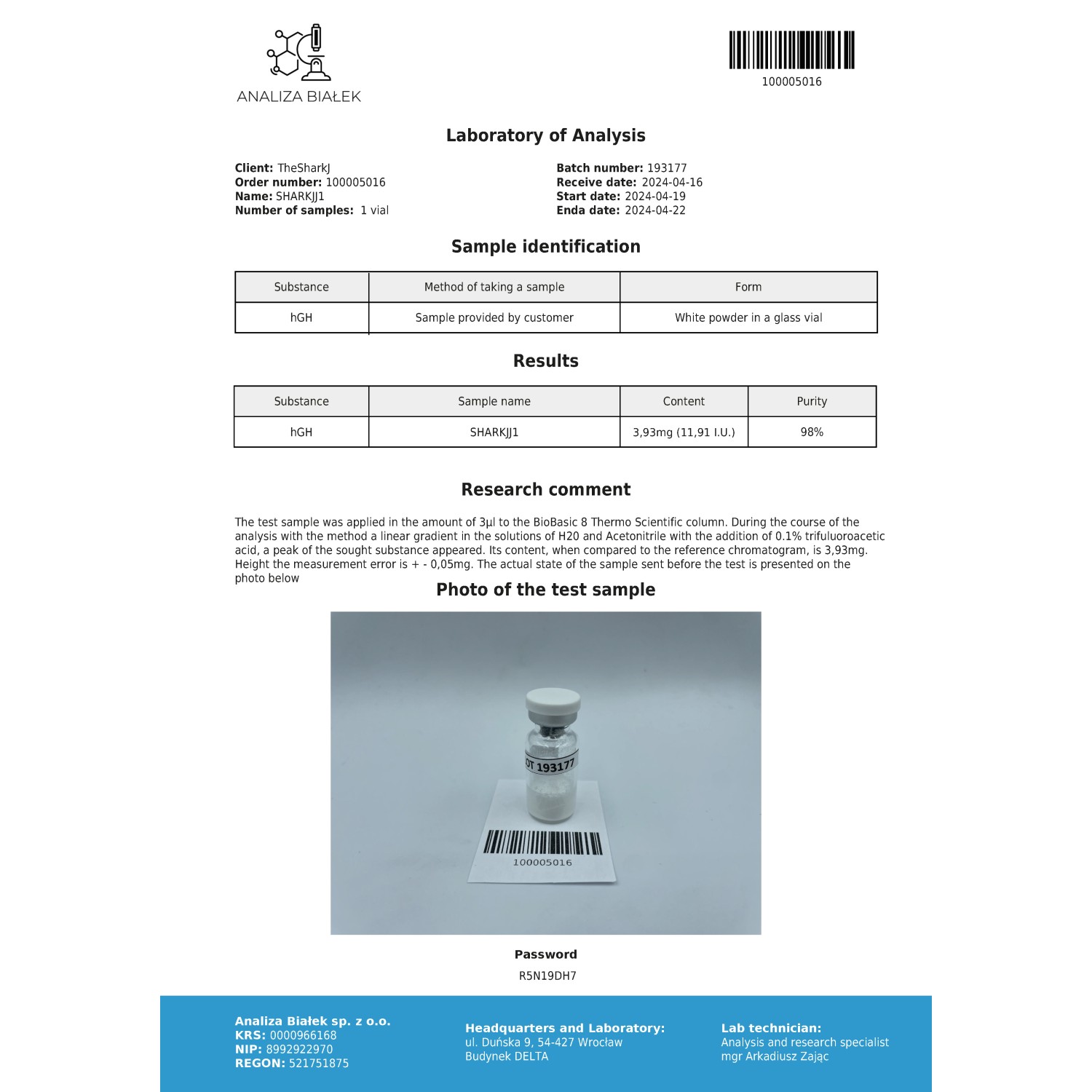 Somatropin HGH Powder 100iu