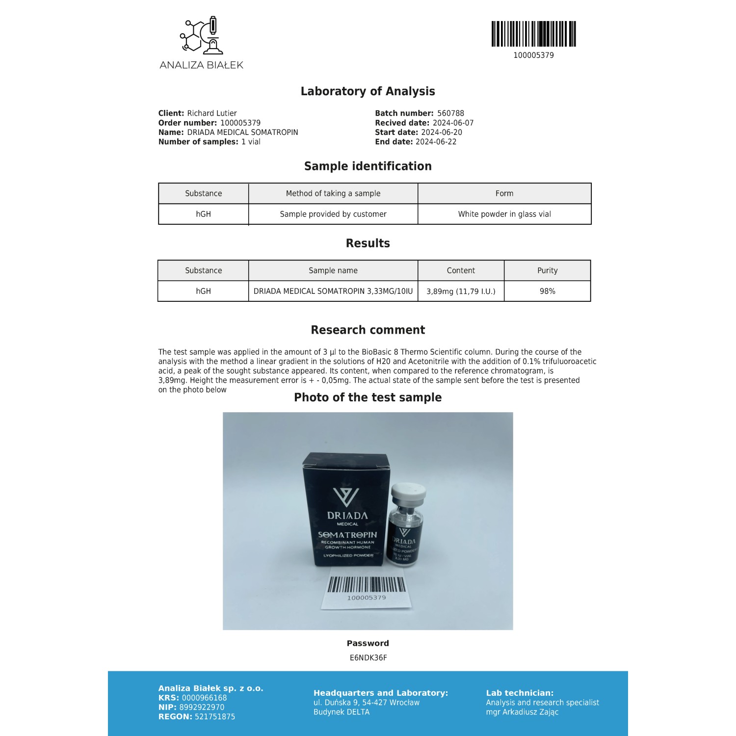 Somatropin HGH Powder 100iu