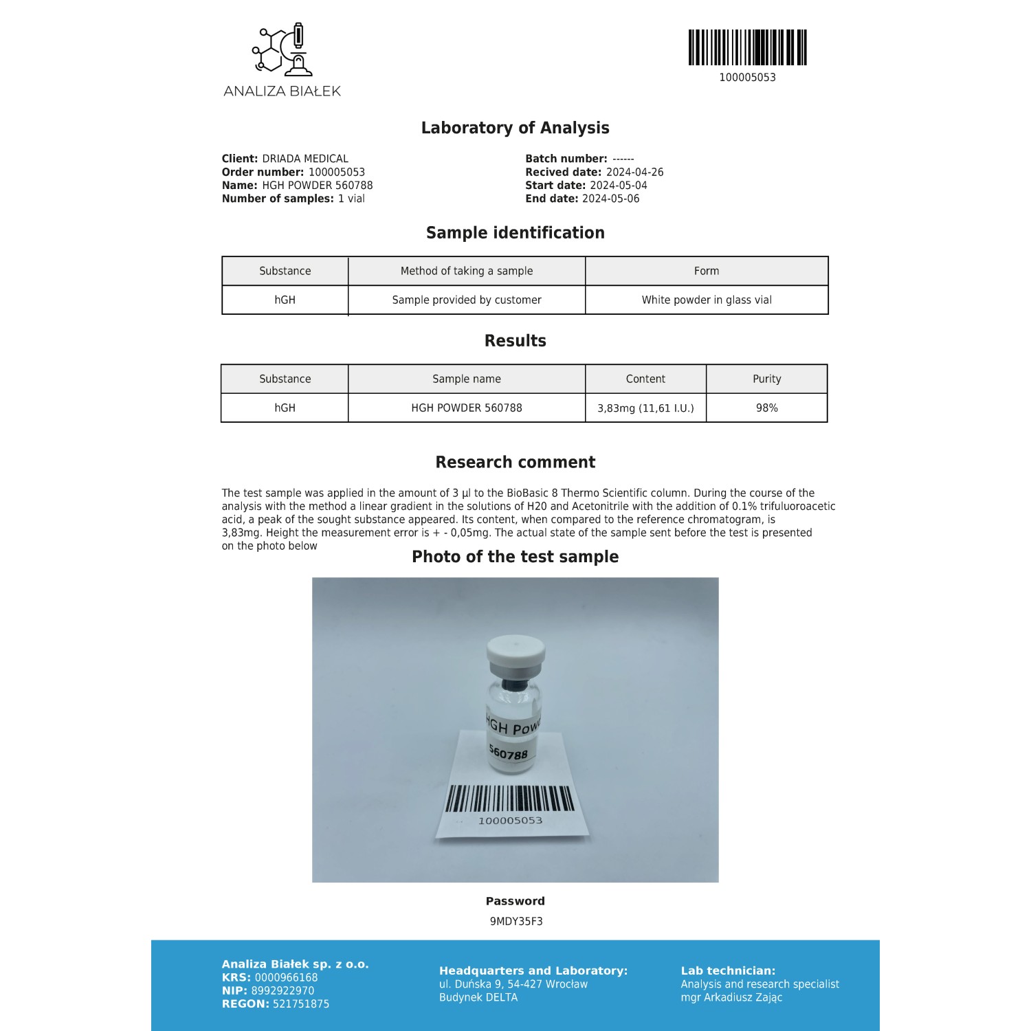 Somatropin HGH Powder 100iu
